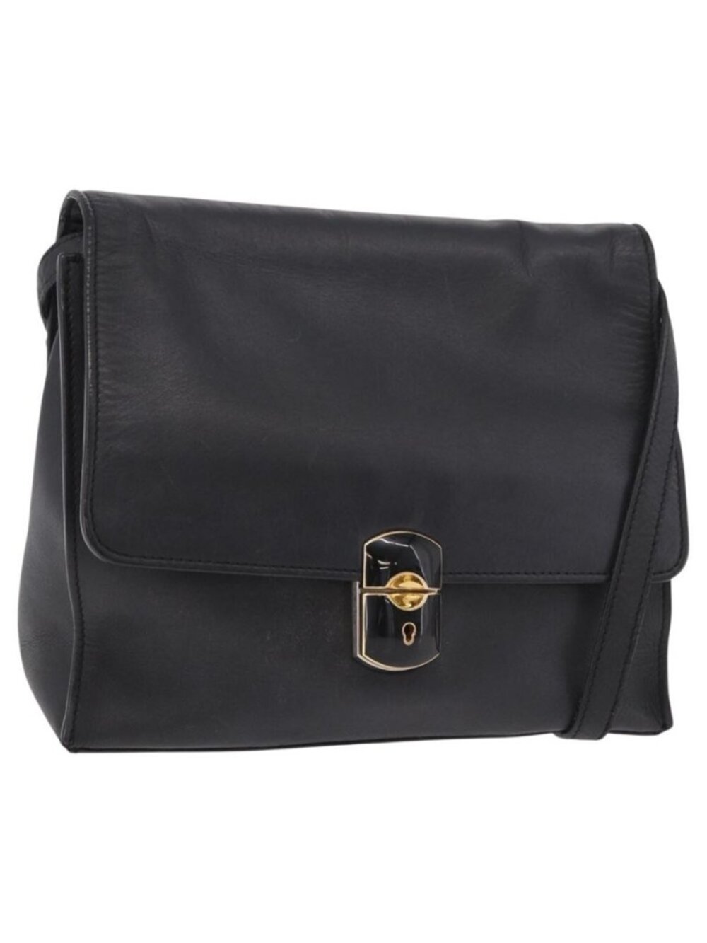 Authentic BALENCIAGA Afternoon Shoulder Bag Leather Black Gold 293862
